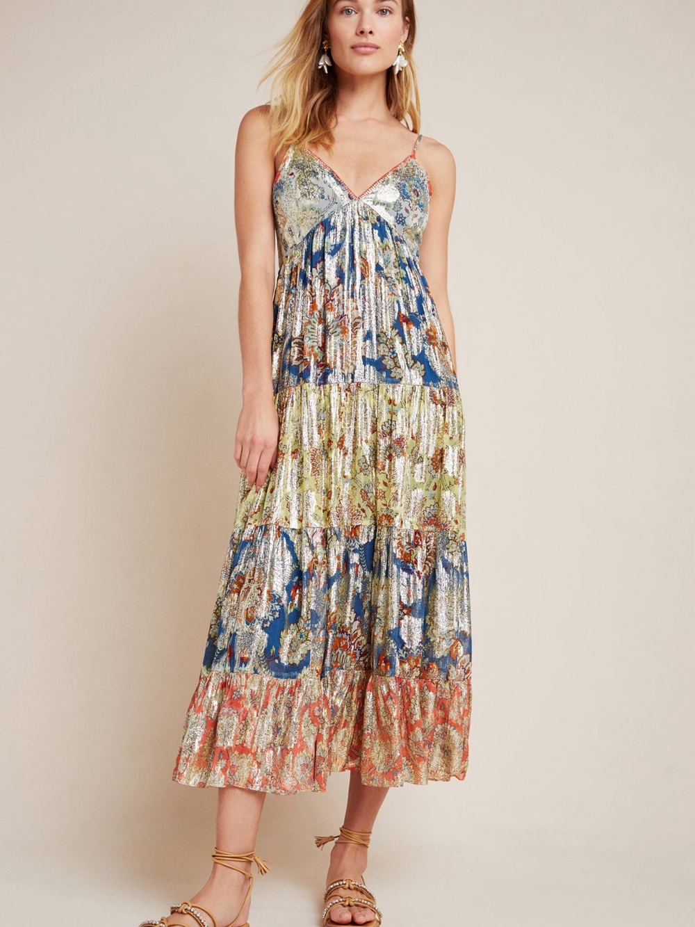 Anthropologie Echo V-Neck Midi Dress in Multi Floral Verb by Pallavi Singhee